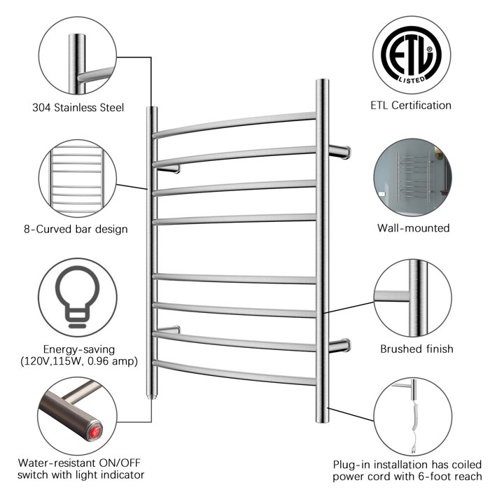 HEATGENE Curved Towel Rail Towel Warmer & Reviews Wayfair